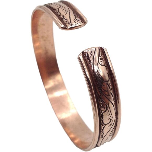 100% Pure Copper Hand Carved Tibetan Healing Bracelet - Unisex Adjustable Design - Picture 3 of 5